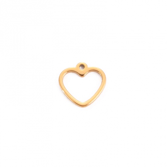 Bild von 304 Edelstahl Valentinstag Charms Herz Vergoldet Hohl 10mm x 9.9mm, 10 Stück