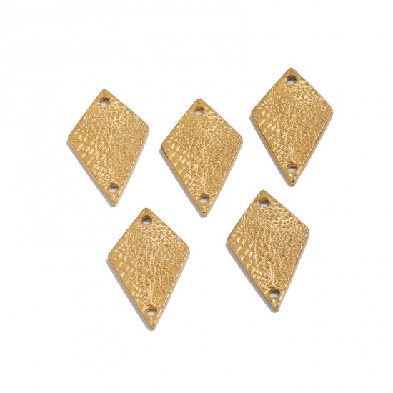 Picture of 304 Stainless Steel Geometry Series Connectors Gold Plated Rhombus Textured 21mm x 13mm, 2 PCs