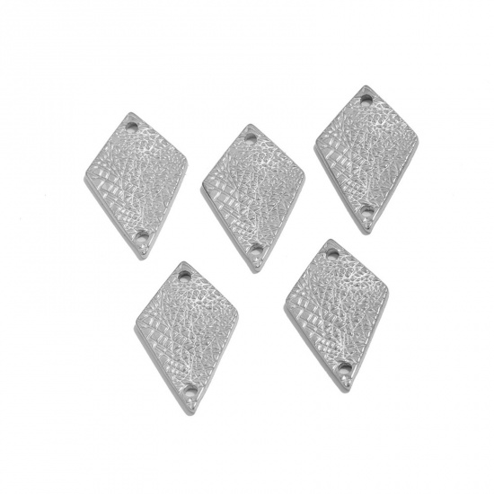 Picture of 304 Stainless Steel Geometry Series Connectors Silver Tone Rhombus Textured 21mm x 13mm, 2 PCs