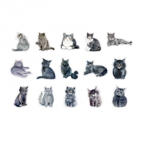 Picture of PET DIY Scrapbook Deco Stickers Gray Cat Animal 1 Set ( 30 PCs/Set)