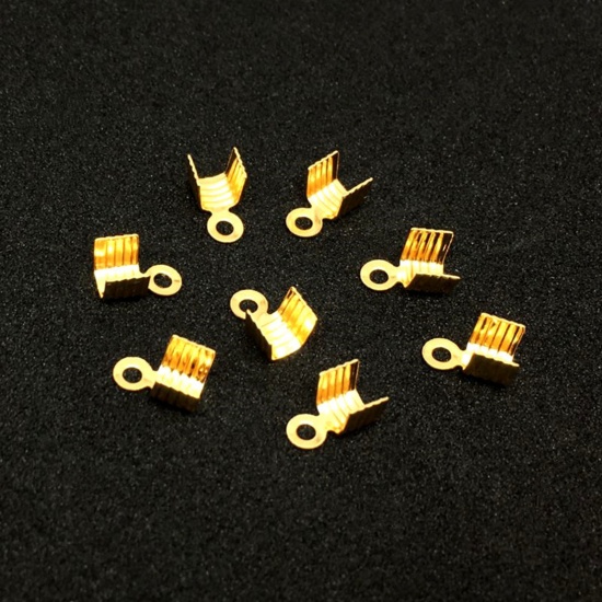 Picture of 304 Stainless Steel Cord End Crimp Caps Gold Plated 7mm x 4.5mm, 20 PCs