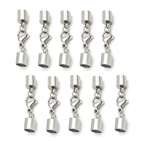 Picture of 304 Stainless Steel Cord End Caps Cylinder Multicolor With Lobster Claw Clasp