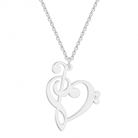 Picture of 201 Stainless Steel Stylish Link Cable Chain Necklace Silver Tone Musical Note 45cm(17 6/8") long, 1 Piece