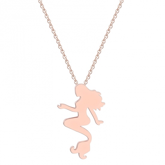 Picture of 201 Stainless Steel Stylish Link Cable Chain Necklace Rose Gold Mermaid 45cm(17 6/8") long, 1 Piece