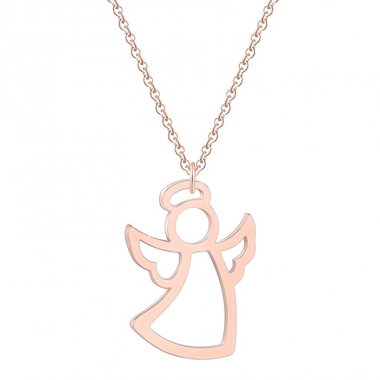 Picture of 201 Stainless Steel Religious Link Cable Chain Necklace Rose Gold Angel Hollow 45cm(17 6/8") long, 1 Piece