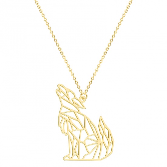 Picture of 201 Stainless Steel Origami Link Cable Chain Necklace Gold Plated Wolf Hollow 45cm(17 6/8") long, 1 Piece