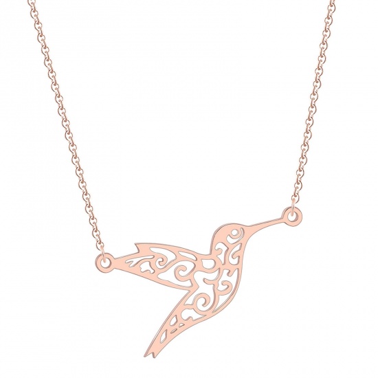 Picture of 201 Stainless Steel Origami Link Cable Chain Necklace Rose Gold Hummingbird Hollow 45cm(17 6/8") long, 1 Piece