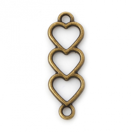 Image de Connecteurs La Saint Valentin en Alliage de Zinc Cœur Bronze Antique Creux 24mm x 8mm, 50 Pcs