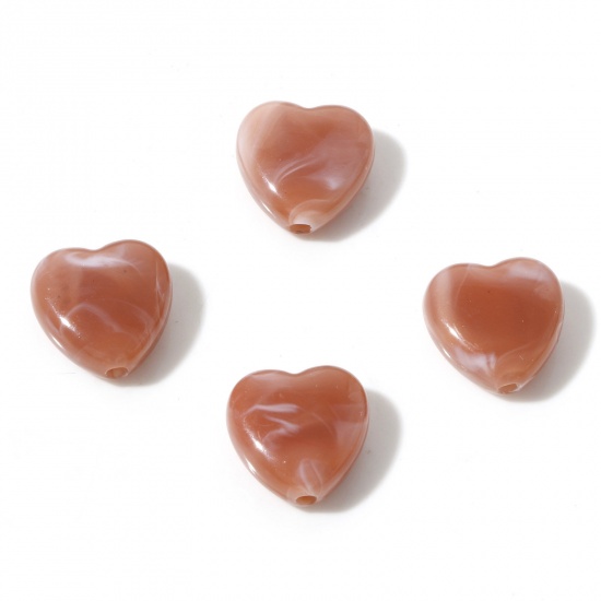 Picture of Acrylic Beads Pale Pinkish Gray Heart Ink Spot About 14mm x 14mm, Hole: Approx 2mm, 20 PCs