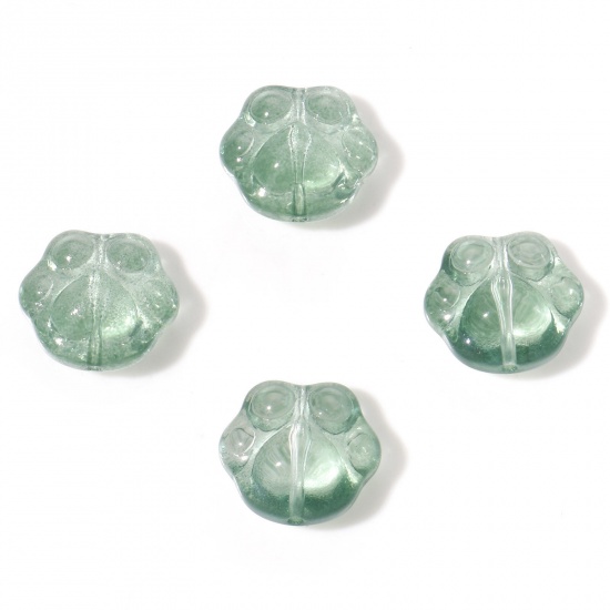 Picture of Lampwork Glass Pet Memorial Beads Cat Animal Green Paw Claw About 15mm x 14mm, Hole: Approx 1mm, 50 PCs