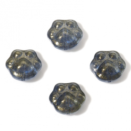 Picture of Lampwork Glass Pet Memorial Beads Cat Animal Golden Paw Claw About 15mm x 14mm, Hole: Approx 1mm, 50 PCs