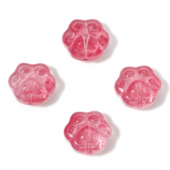 Picture of Lampwork Glass Pet Memorial Beads Cat Animal Fuchsia Paw Claw About 15mm x 14mm, Hole: Approx 1mm, 50 PCs