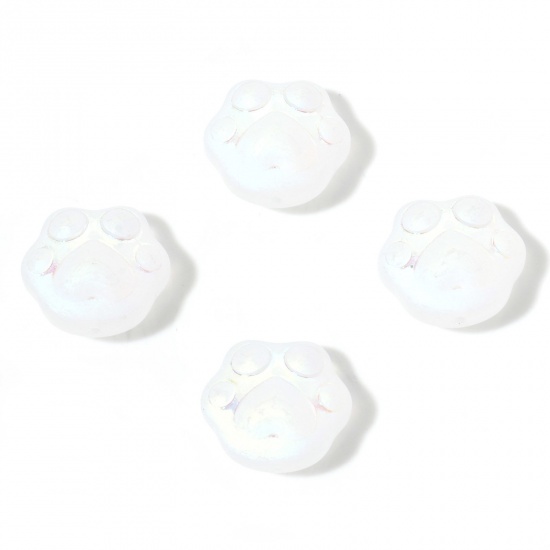 Picture of Lampwork Glass Pet Memorial Beads Cat Animal White Paw Claw About 15mm x 14mm, Hole: Approx 1mm, 50 PCs