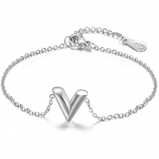 Picture of 304 Stainless Steel Stylish Bracelets Silver Tone V-shaped 15cm(5 7/8") long, 1 Piece