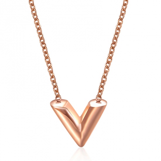 Picture of 304 Stainless Steel Stylish Link Cable Chain Necklace Rose Gold V-shaped 50cm(19 5/8") long, 1 Piece