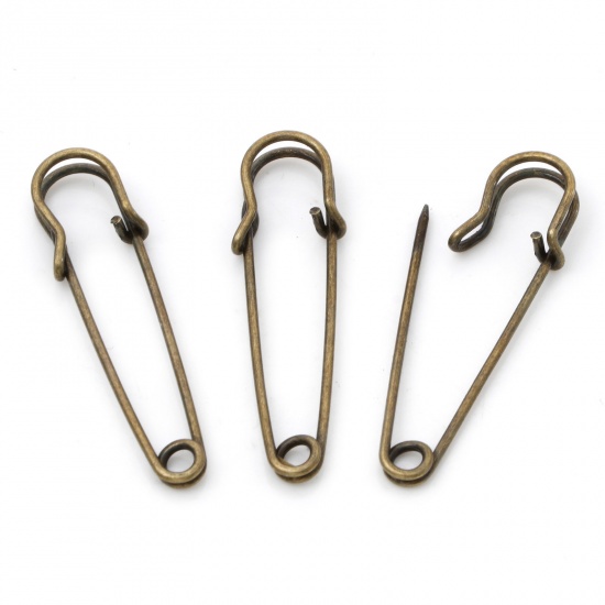 Picture of Iron Based Alloy Safety Pin Brooches Findings Antique Bronze 5cm x 1.4cm, 20 PCs