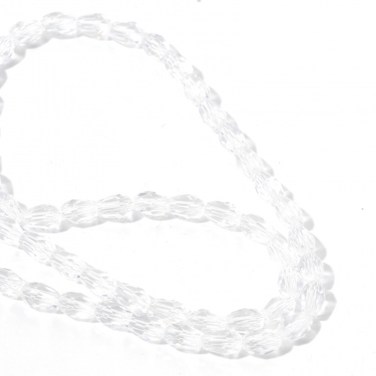 Image de Perles en Verre Goutte d'Eau Transparent à Facettes 6mm x 4mm, Trou: 0.5mm, 37cm long, 1 Enfilade (env. 65 Pcs/Enfilade)