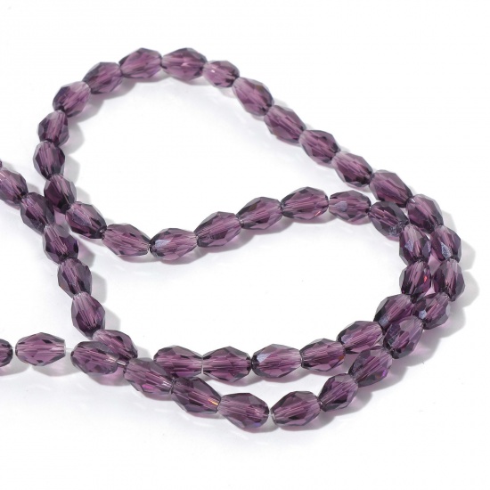Image de Perles en Verre Goutte d'Eau Violet à Facettes 6mm x 4mm, Trou: 0.5mm, 37cm long, 1 Enfilade (env. 65 Pcs/Enfilade)