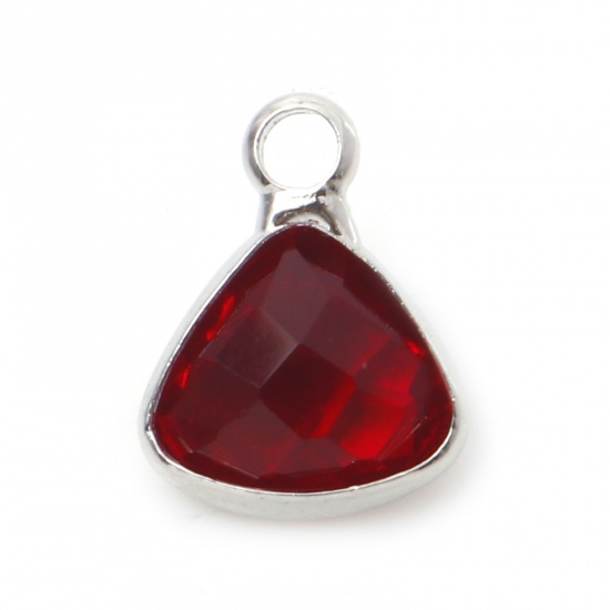 Picture of Copper & Glass Birthstone Charms Triangle July Silver Tone Red 11mm x 8mm, 5 PCs