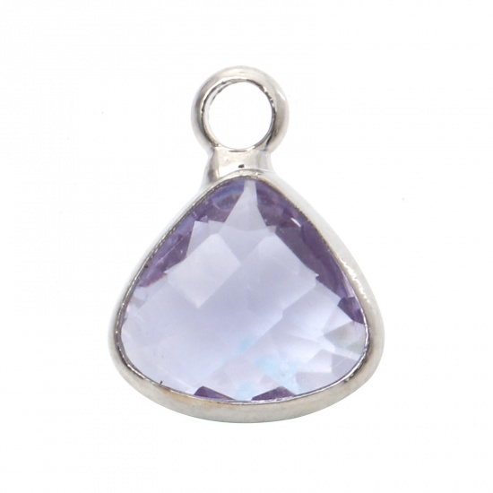 Picture of Copper & Glass Birthstone Charms Triangle June Silver Tone Mauve 11mm x 8mm, 5 PCs