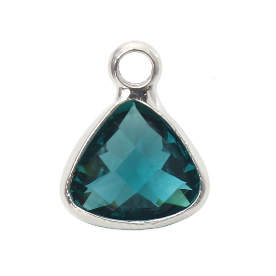 Picture of Copper & Glass Birthstone Charms Triangle May Silver Tone Emerald 11mm x 8mm, 5 PCs