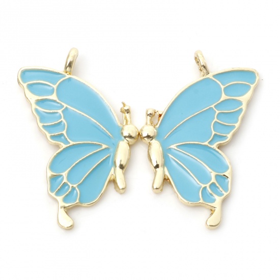 Immagine di Lega di Zinco Migliori Amici Ciondoli Farfalla Oro Placcato Blu Smalto 3.2cm x 2.1cm , 5 Paia