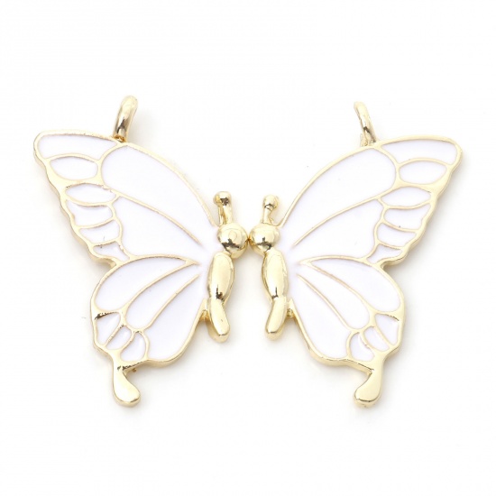 Immagine di Lega di Zinco Migliori Amici Ciondoli Farfalla Oro Placcato Bianco Smalto 3.2cm x 2.1cm , 5 Paia