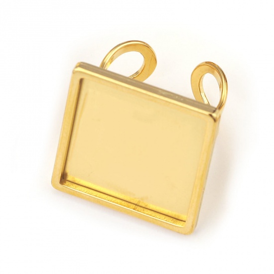 Picture of 1 Piece 304 Stainless Steel Open Adjustable Rings 18K Gold Plated Square Cabochon Settings (Fits 25mmx25mm) 17.3mm(US Size 7)