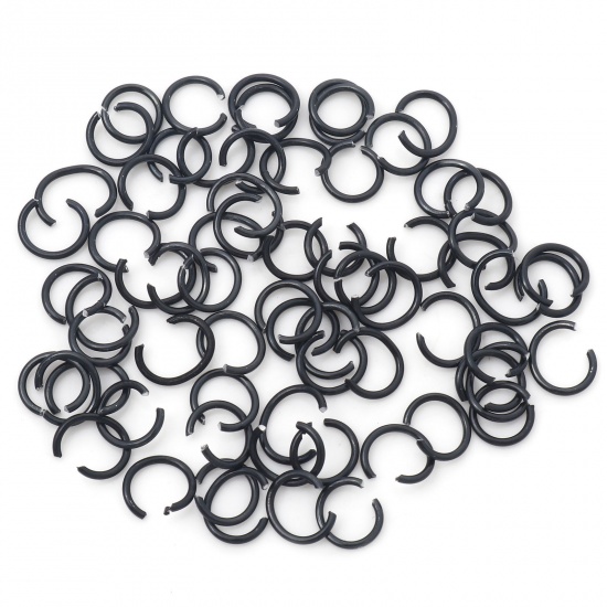 Picture of 0.8mm Aluminum Open Jump Rings Findings Round Black 6mm Dia, 300 PCs