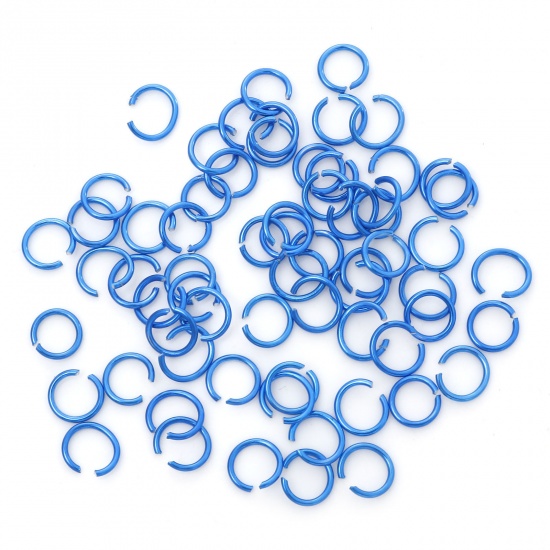 Picture of 0.8mm Aluminum Open Jump Rings Findings Round Blue 6mm Dia, 300 PCs