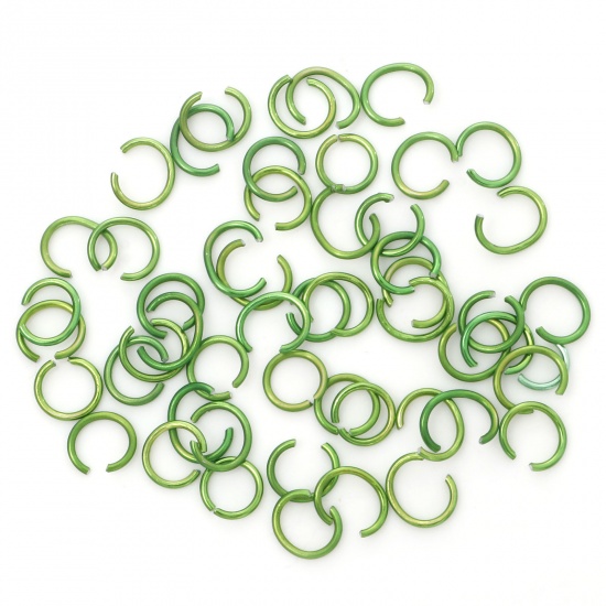Picture of 0.8mm Aluminum Open Jump Rings Findings Round Grass Green 6mm Dia, 300 PCs