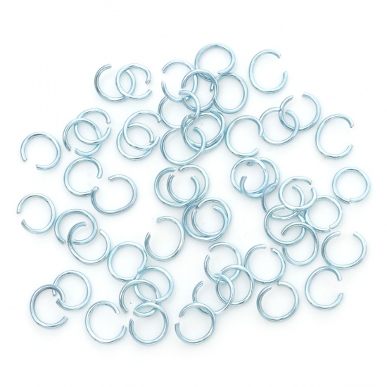 Picture of 0.8mm Aluminum Open Jump Rings Findings Round Light Blue 6mm Dia, 300 PCs
