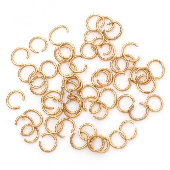 Picture of 0.8mm Aluminum Open Jump Rings Findings Round Light Gold 6mm Dia, 300 PCs