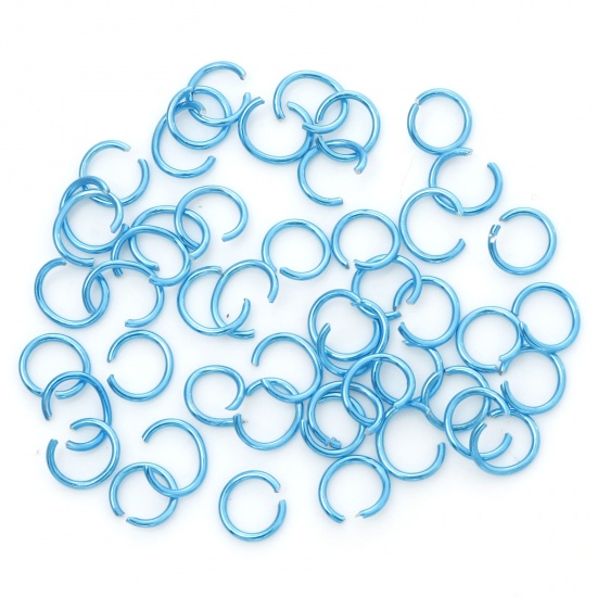 Picture of 0.8mm Aluminum Open Jump Rings Findings Round Peacock Blue 6mm Dia, 300 PCs