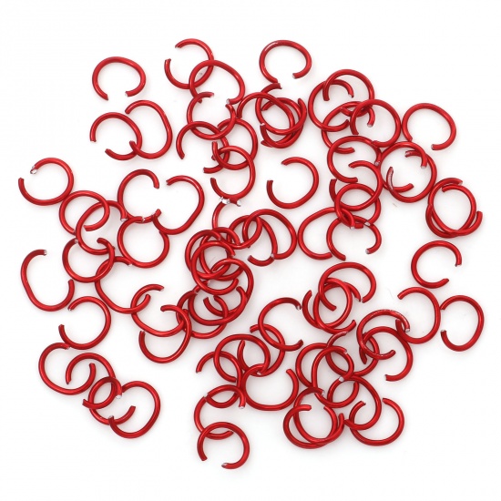 Picture of 0.8mm Aluminum Open Jump Rings Findings Round Red 6mm Dia, 300 PCs