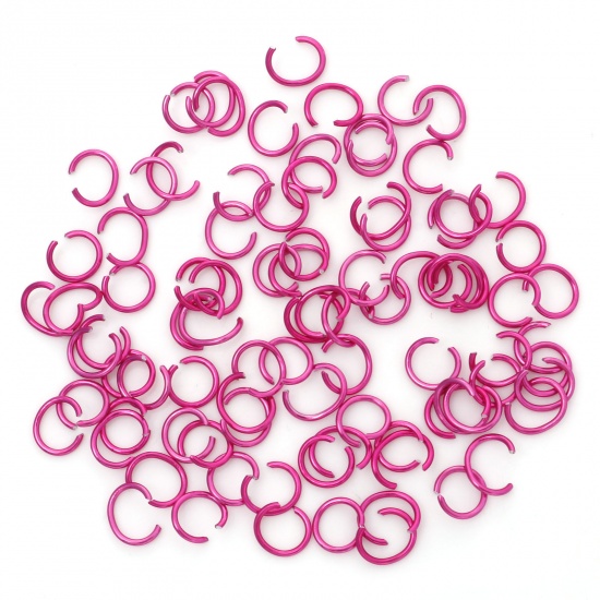 Picture of 0.8mm Aluminum Open Jump Rings Findings Round Fuchsia 6mm Dia, 300 PCs