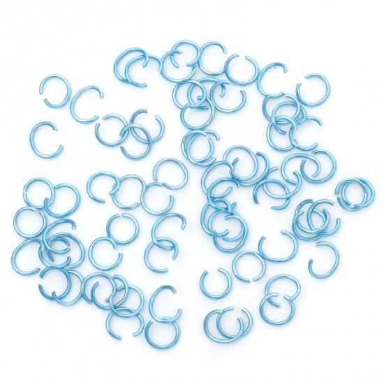 Picture of 0.8mm Aluminum Open Jump Rings Findings Round Skyblue 6mm Dia, 300 PCs