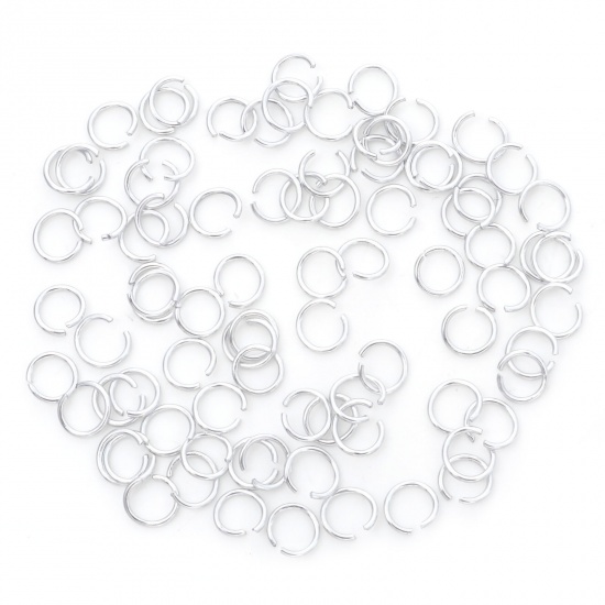 Picture of 1mm Aluminum Open Jump Rings Findings Round Silver Plated 8mm Dia, 300 PCs