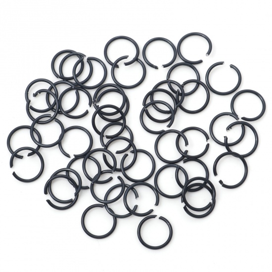 Picture of 1mm Aluminum Open Jump Rings Findings Round Black 10mm Dia, 300 PCs