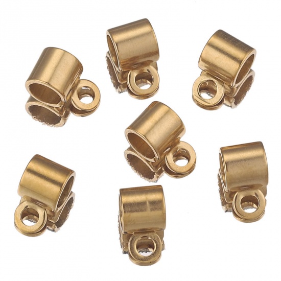 Bild von 20 Stück 304 Edelstahl Bügelperlen mit Schleife für DIY-Schmuckherstellung Zylinder 18K Gold plattiert 9mm x 5mm