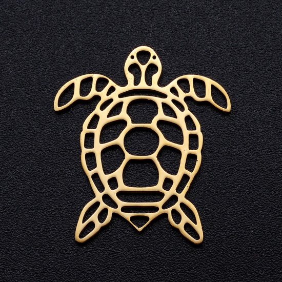 201ステンレス鋼 海ジュエリー チャーム 亀 金メッキ 透かし 24mm x 21mm、 5 個 の画像