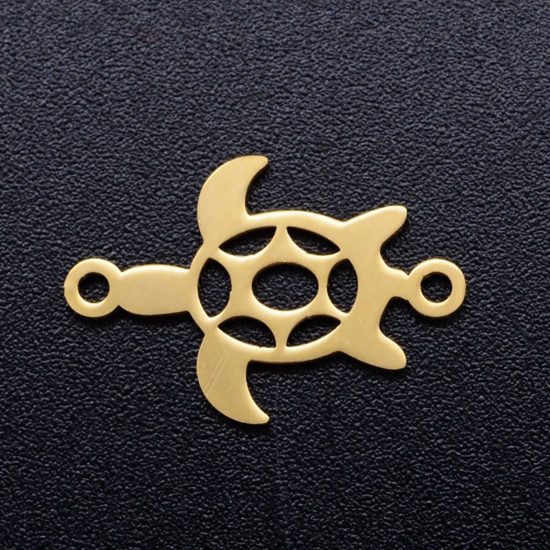 201ステンレス鋼 海ジュエリー コネクター 亀 金メッキ 透かし 18mm x 12mm、 5 個 の画像