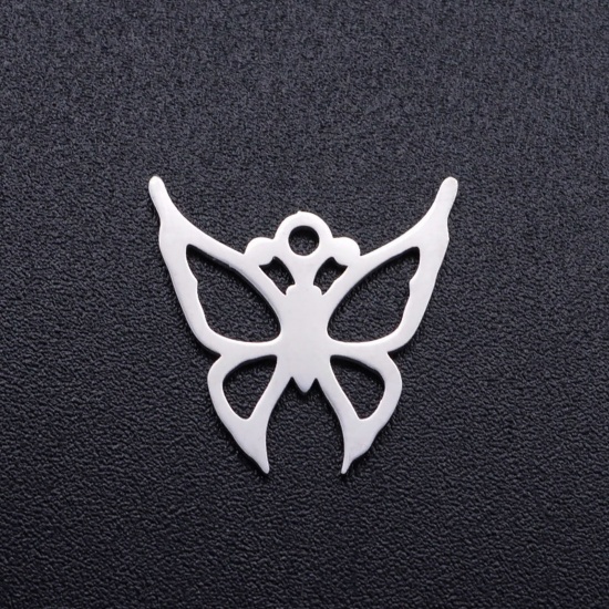 Picture of 201 Stainless Steel Charms Silver Tone Butterfly Animal Hollow 15mm x 15mm, 2 PCs