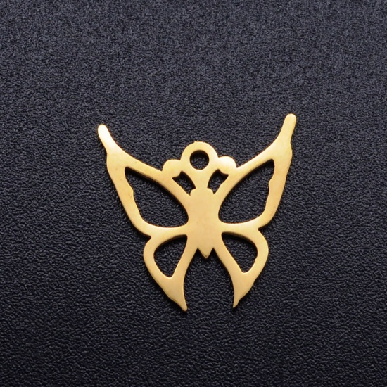Picture of 201 Stainless Steel Charms Gold Plated Butterfly Animal Hollow 15mm x 15mm, 2 PCs