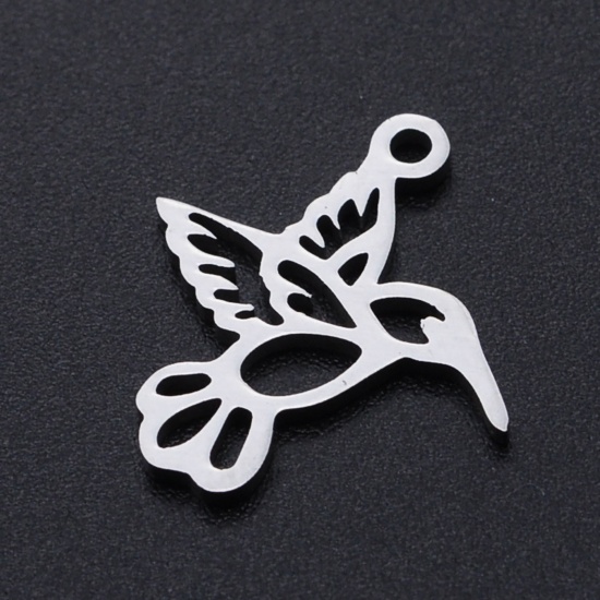 Picture of 201 Stainless Steel Charms Silver Tone Hummingbird Hollow 18mm x 17mm, 2 PCs