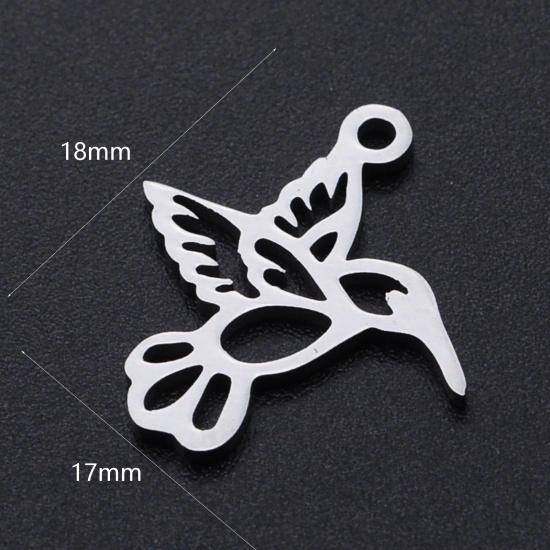 Picture of 201 Stainless Steel Charms Silver Tone Hummingbird Hollow 18mm x 17mm, 2 PCs