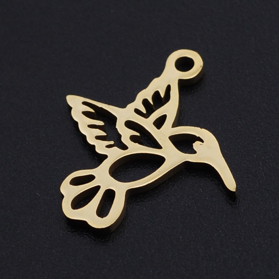 Picture of 201 Stainless Steel Charms Gold Plated Hummingbird Hollow 18mm x 17mm, 2 PCs