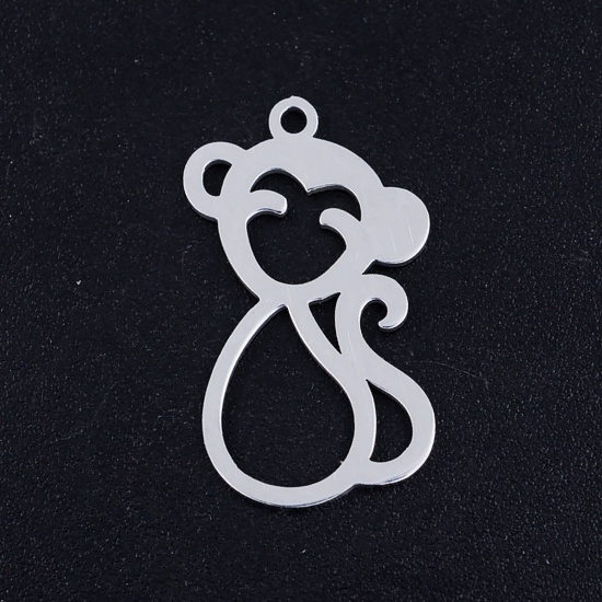 Picture of 201 Stainless Steel Charms Silver Tone Monkey Animal Hollow 24.5mm x 13.5mm, 2 PCs