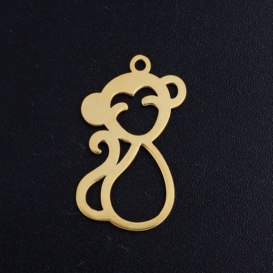 Picture of 201 Stainless Steel Charms Gold Plated Monkey Animal Hollow 24.5mm x 13.5mm, 2 PCs