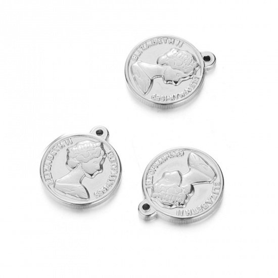 Image de Breloques en 304 Acier Inoxydable Monnaie Métallique Argent Mat Reine 22mm x 19mm , 2 Pcs